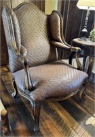 French Style Walnut Woven Leather Wingchair
