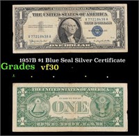 1957B $1 Blue Seal Silver Certificate Grades vf++