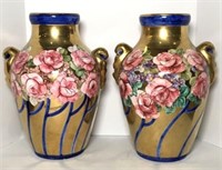 Pair of Highly Decorated Hand Painted Floor Vases
