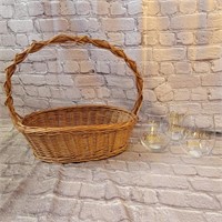 Basket And 3 Wine Glasses