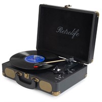 Vintage Suitcase Record Player with Built-in Speak