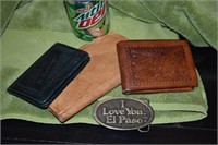 3 Leather Wallets and El Paso Belt Buckle