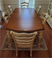 TABLE AND 6 CHAIRS, OAK STYLE TOP