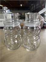 (2) Clear Glass Snowman Jars