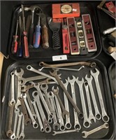 Varying Size Wrenches, Levels, Hammer, Tools.