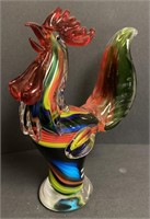Murano Style Art Glass Rooster Sculpture,