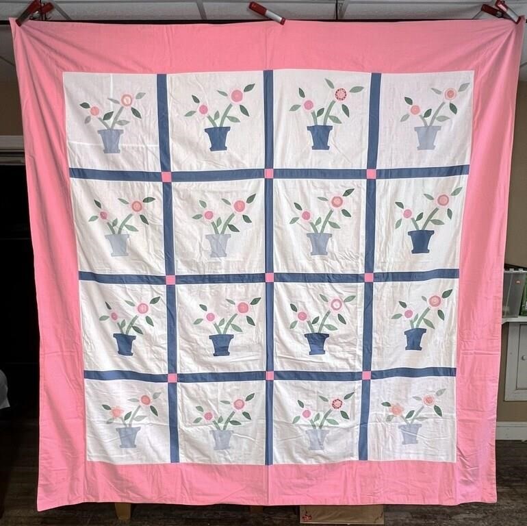 Applique Flower Pot Double Queen Summer Quilt