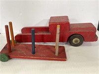Red wooden vintage toy truck