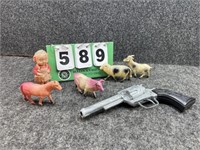 Early Children's Plastic Animals & Pony Boy Gun