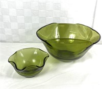 Pair of Green Art Glass Bowls