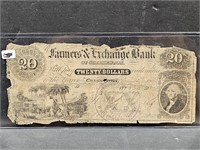 Vintage 1853 Farmer's Bank of Charleston $20 Note