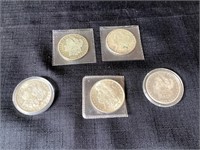 5 Early US Morgan Silver Dollars