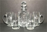 Block Crystal Decanter & Four Glass Mugs