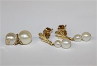 14k yellow gold Pearl Earrings each ear 2