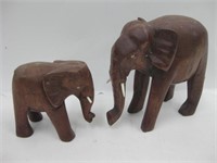 2 African Carved Wood Elephants w/ Bone Tusks