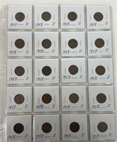 LOT OF (20) 1958-P LINCOLN PENNIES