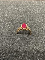10K YELLOW GOLD RING WITH SIMULATED RUBY