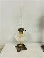 23" tall antique frosted glass oil lamp