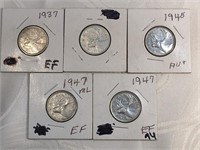 Canadian Silver 25 Cents Coins (5)
