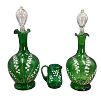 Victorian Enameled Emerald Glass Pieces