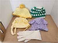 Bonnets, hand knitted hats & vintage gloves