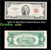 1953 $2 Red Seal United States Note Grades xf+