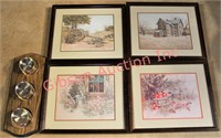 4 Framed Country Prints & Weather Instrument