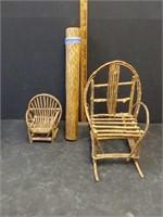 RAIN STICK AND 2 MINIATURE  CHAIRS