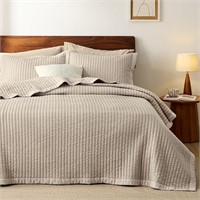 Bedsure King Light Taupe Corduroy Quilt Set