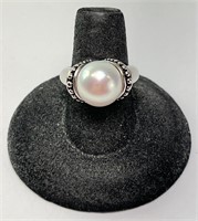 Large Sterling Pearl Ring 8 Grams Size 7