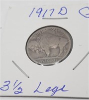 1917 D  3 1/2 Legs Buffalo Nickel