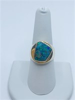 14K GOLD LAPIS AND GOLD RING SZ. 8.5 - 9.50 GRAMS