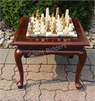 Solid Cherry End Table & Attached Quartz Chess Set