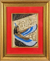 Framed Egyptian Goddess Isis Hand Painted Papyrus