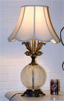 Vintage Brass and Glass Ball Lamp- Works