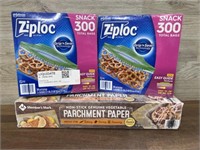 2- 300cr ziploc snack bags & 2 pack parchment