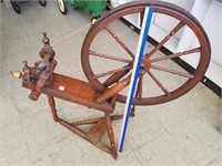 EARLY SPINNING WHEEL W/ RED WASH