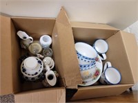 2 BOXES MISC DISHES & VASES