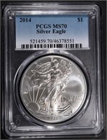 2014 AMERICAN SILVER EAGLE PCGS MS70