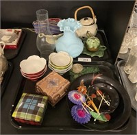 Fenton Vase, Coasters, Majorca Flower Frog.