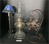 Oil Lamp, Slag Glass Lamp, Pointed Star Tealight.
