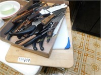 Vintage Knife Collection and Large Cutting Board