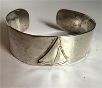 SILVER CUFF BRACELET WITH SAILBOAT