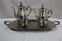 Silverplate, 10" coffeepot, 9" teapot, double