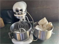 Kitchen Aid mixer model K5A with attachments and