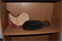Child's Coonskin Hat and Leather Wine Pouch from
