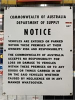 Enamel Sign Commonwealth of Australia NOTICE