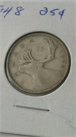 1948 Canada Silver 25 Cent Coin