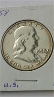 1958d US Silver Half Dollar