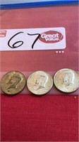 3-Kennedy half dollar silver, 1968, 1966, and